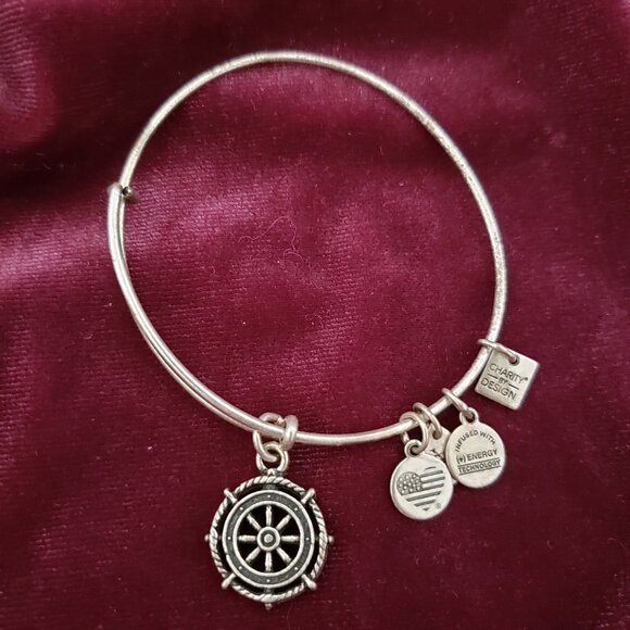 Alex and Ani Jewelry - Alex and Ani Ship Captain Wheel Silver Charm Adjustable Bangle Power Strong 266